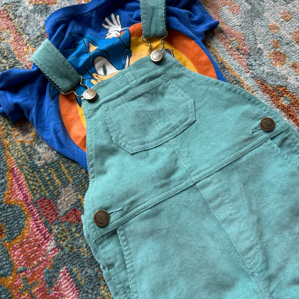 LITTLE ENGLISH TEAL CORDUROY OVERALLS KIDS SMALL GENDER NEUTRAL